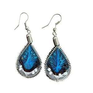 🍭6/$30 Blue black and white thread teardrop dream catcher earrings